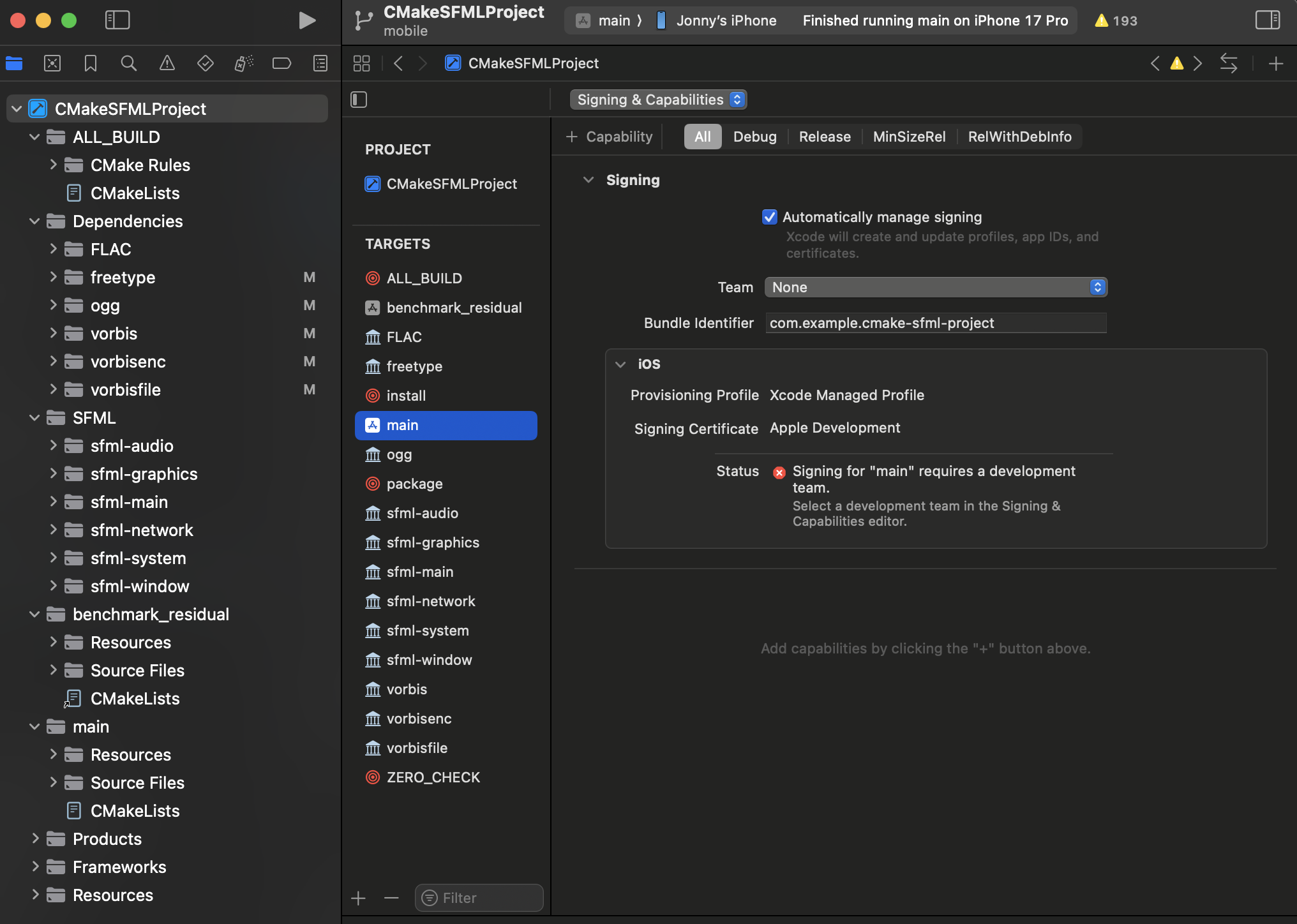 iOS signing settings