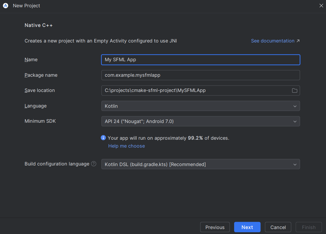 New project configuration