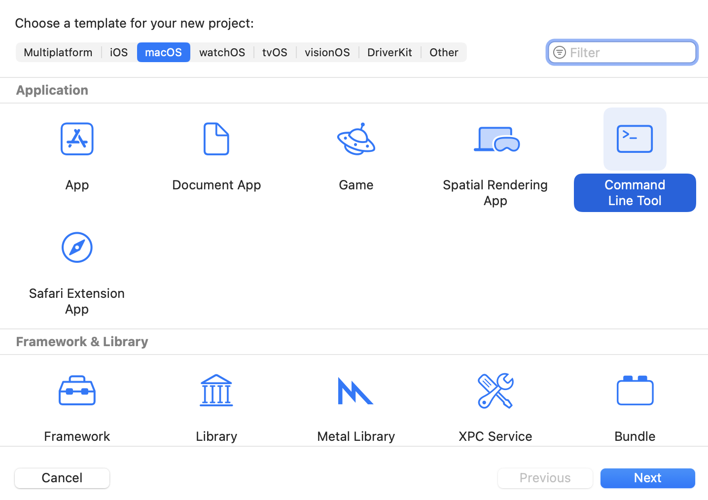 Xcode template selection